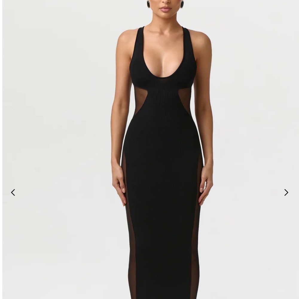 Naked wardrobe Black Cutout KNIT MESH SCOOP MIDI DRESS Size XS